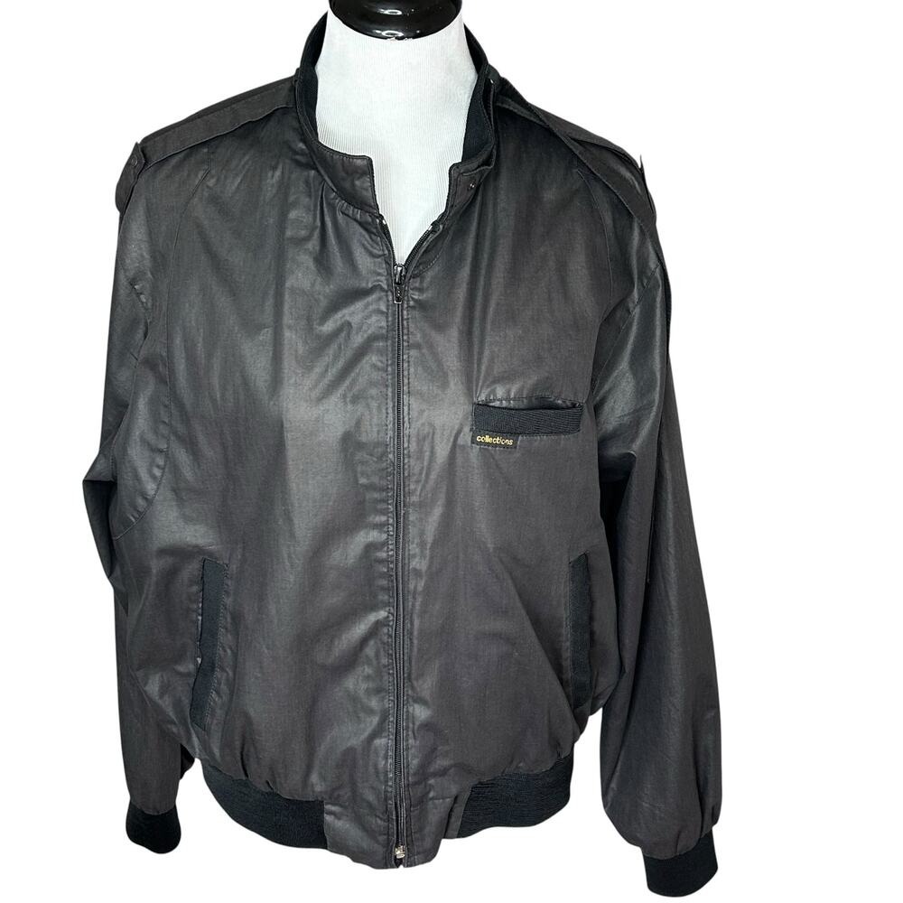 Vintage 80s Montgomery Ward Jacket Women XXL Runs Small Black Bomber Racer